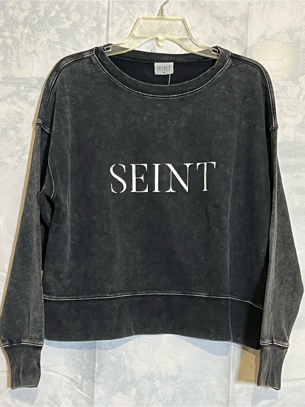 SEINT Black Washed Logo Crew Sweatshirt